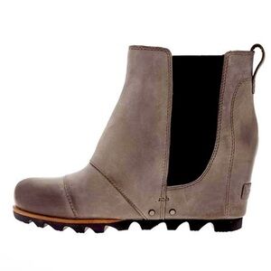 Sorel Lea Ankle Boots Wedge Heels Leather Pull On Gray Women's Size 7 US booties